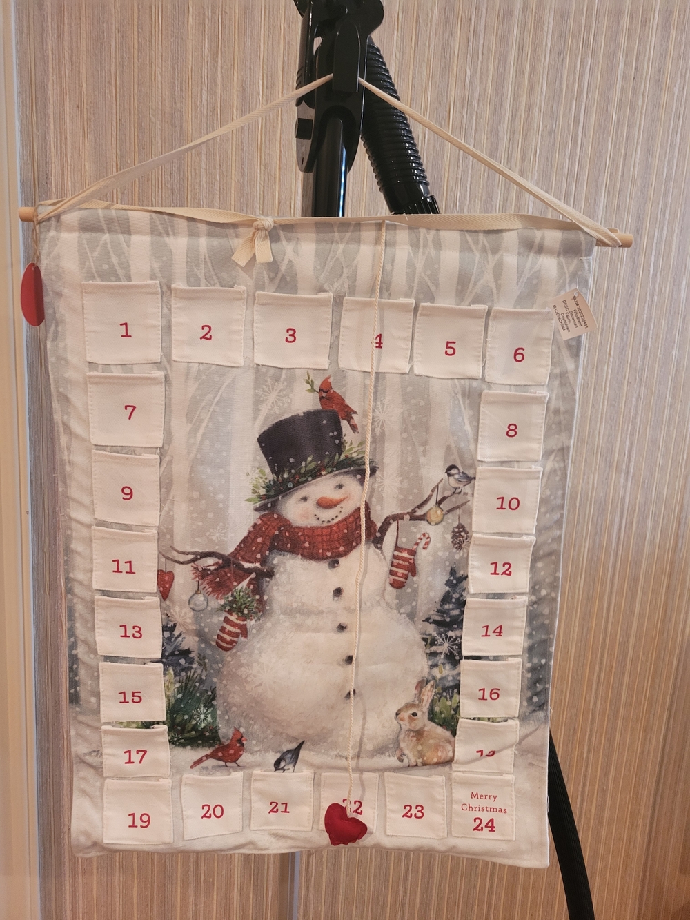 Demdaco Festive Snowman Advent Calendar Wall Hanging - Red, White, Green NWT